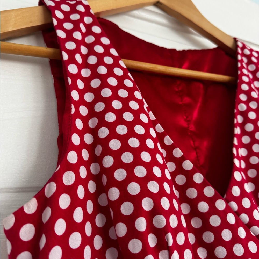 OOAK 🍒 Red Polka Dot Sleeveless Custom Cotton Retro Dress - Small